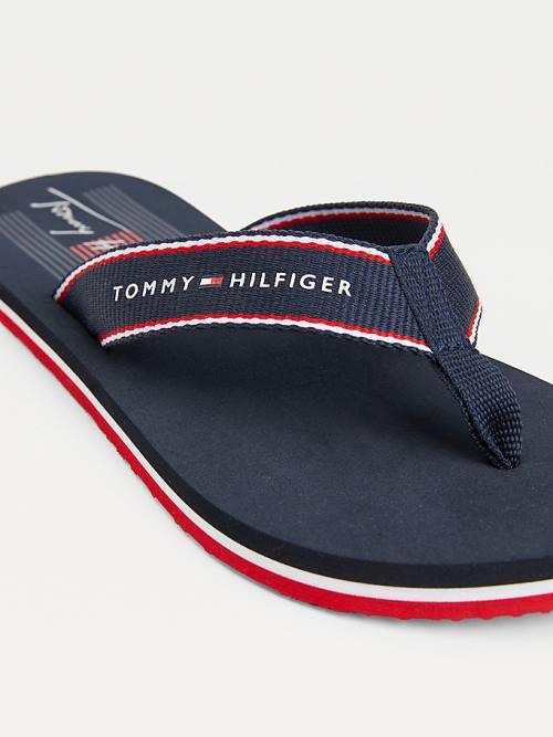 Blue Tommy Hilfiger Logo Flip Flops Women's Sandals | TH479UHC