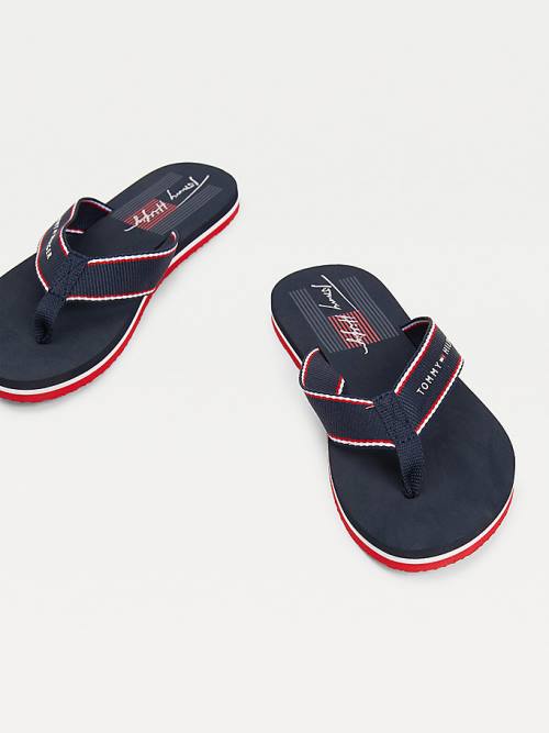 Blue Tommy Hilfiger Logo Flip Flops Women's Sandals | TH479UHC