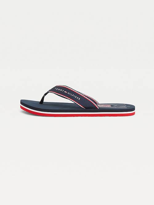 Blue Tommy Hilfiger Logo Flip Flops Women's Sandals | TH479UHC