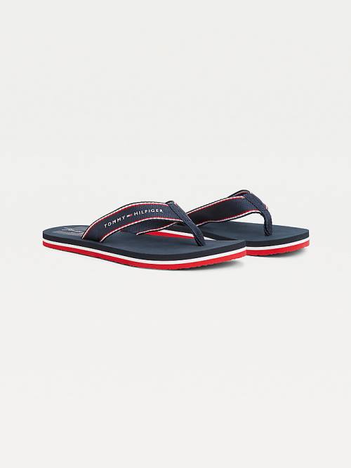 Blue Tommy Hilfiger Logo Flip Flops Women\'s Sandals | TH479UHC