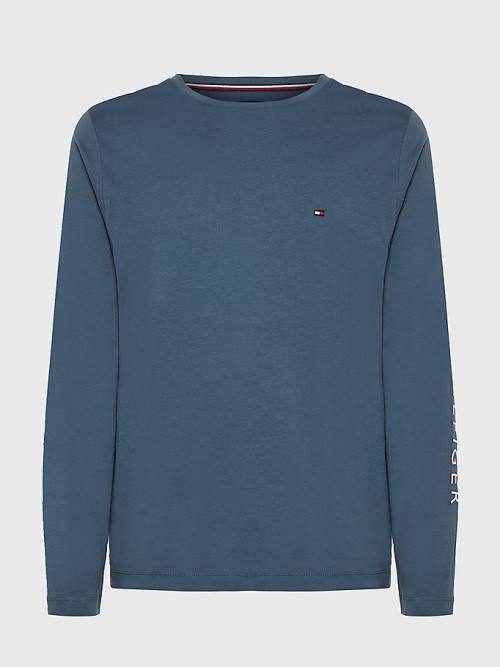 Blue Tommy Hilfiger Logo Long Sleeve Men's T Shirts | TH245OIX