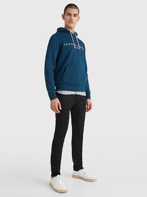 Blue Tommy Hilfiger Logo Men's Hoodie | TH569CRY