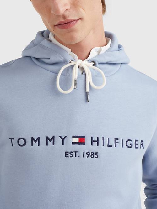 Blue Tommy Hilfiger Logo Men's Hoodie | TH618IVY