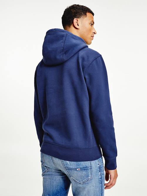 Blue Tommy Hilfiger Logo Men's Hoodie | TH823MOQ