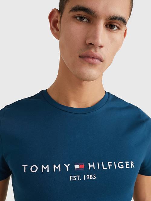 Blue Tommy Hilfiger Logo Men's T Shirts | TH083VZS