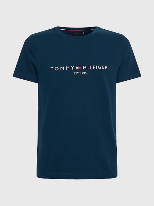 Blue Tommy Hilfiger Logo Men's T Shirts | TH083VZS