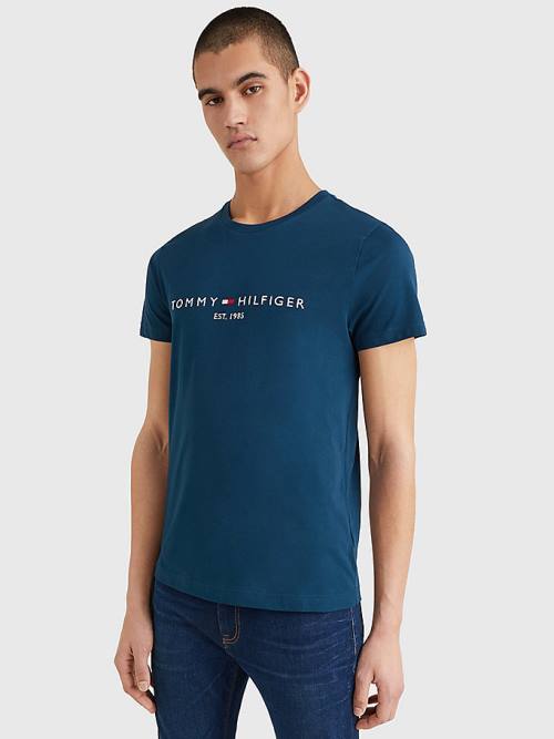 Blue Tommy Hilfiger Logo Men\'s T Shirts | TH083VZS