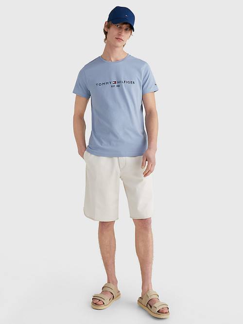 Blue Tommy Hilfiger Logo Men's T Shirts | TH273ZVU