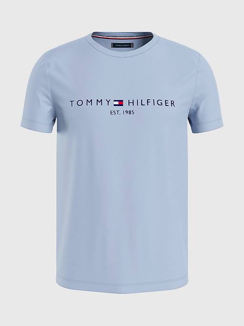 Blue Tommy Hilfiger Logo Men's T Shirts | TH273ZVU