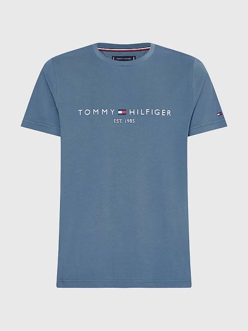 Blue Tommy Hilfiger Logo Men's T Shirts | TH810JZP