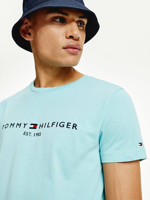 Blue Tommy Hilfiger Logo Men's T Shirts | TH845HQR