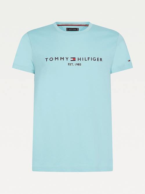 Blue Tommy Hilfiger Logo Men's T Shirts | TH845HQR