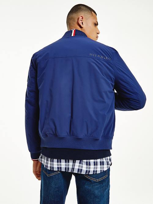 Blue Tommy Hilfiger Logo Patch Bomber Men's Jackets | TH634ETV