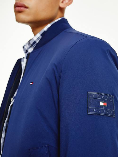 Blue Tommy Hilfiger Logo Patch Bomber Men's Jackets | TH634ETV