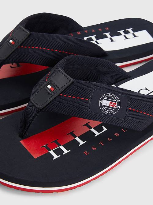 Blue Tommy Hilfiger Logo Patch Flip-Flops Men's Sandals | TH461ZQC