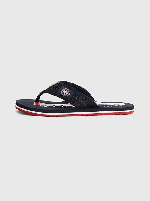 Blue Tommy Hilfiger Logo Patch Flip-Flops Men's Sandals | TH461ZQC