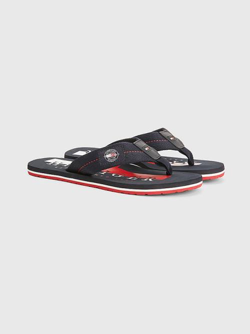 Blue Tommy Hilfiger Logo Patch Flip-Flops Men\'s Sandals | TH461ZQC