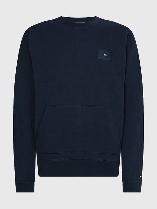 Blue Tommy Hilfiger Logo Print Crew Neck Men's Sweatshirts | TH892KPQ