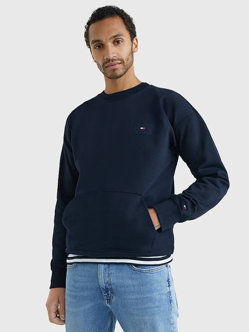 Blue Tommy Hilfiger Logo Print Crew Neck Men\'s Sweatshirts | TH892KPQ