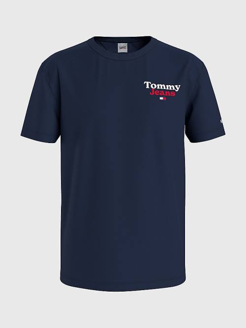 Blue Tommy Hilfiger Logo Print Men\'s T Shirts | TH208CQV