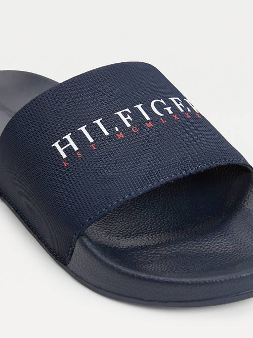 Blue Tommy Hilfiger Logo Slides Men's Sandals | TH201KIX