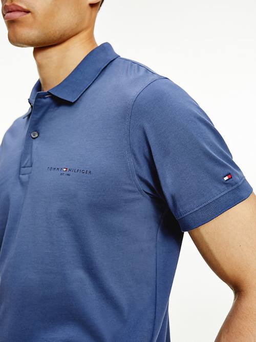 Blue Tommy Hilfiger Logo Slim Fit Men's Polo Shirts | TH768ORV