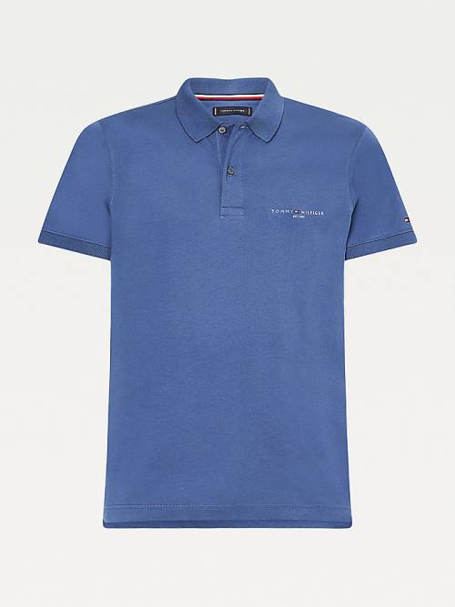 Blue Tommy Hilfiger Logo Slim Fit Men's Polo Shirts | TH768ORV