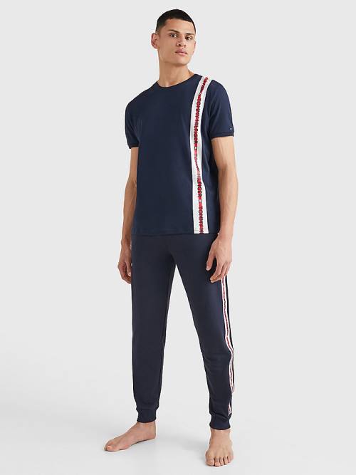 Blue Tommy Hilfiger Logo Stripe Men's Pyjamas | TH890PKQ