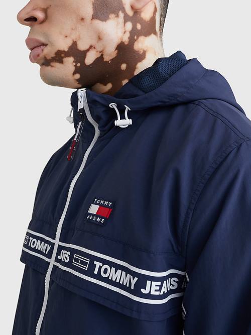 Blue Tommy Hilfiger Logo Tape Chicago Windbreaker Men's Jackets | TH302PRJ