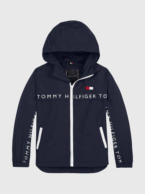 Blue Tommy Hilfiger Logo Tape Chicago Windbreaker Girls\' Jackets | TH537OVQ