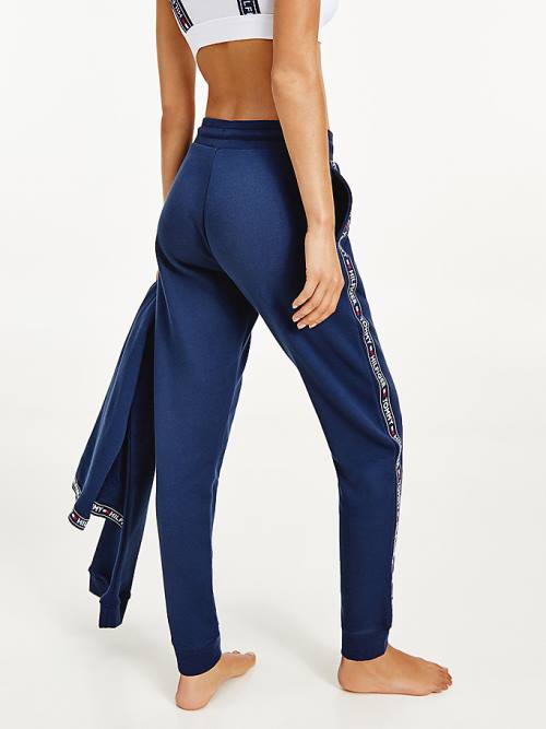 Blue Tommy Hilfiger Logo Tape Joggers Women's Pants | TH524VCX