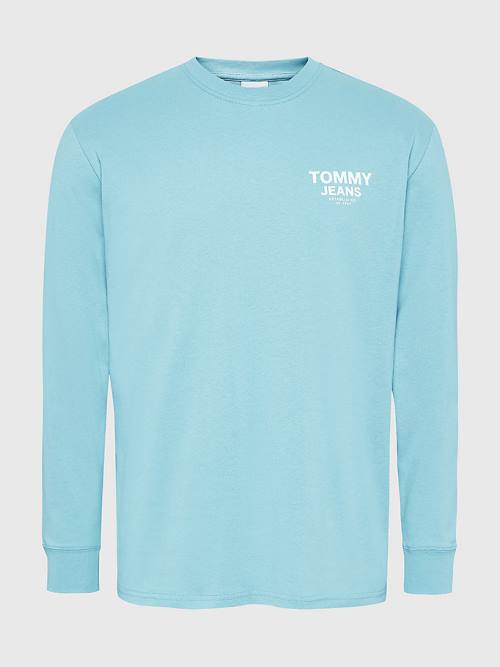 Blue Tommy Hilfiger Logo Tape Long Sleeve Men's T Shirts | TH270TUO