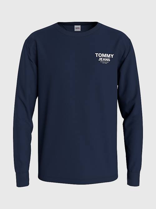 Blue Tommy Hilfiger Logo Tape Long Sleeve Men\'s T Shirts | TH674EDS