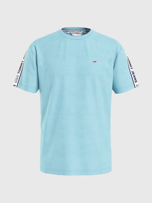 Blue Tommy Hilfiger Logo Tape Men's T Shirts | TH327JDC