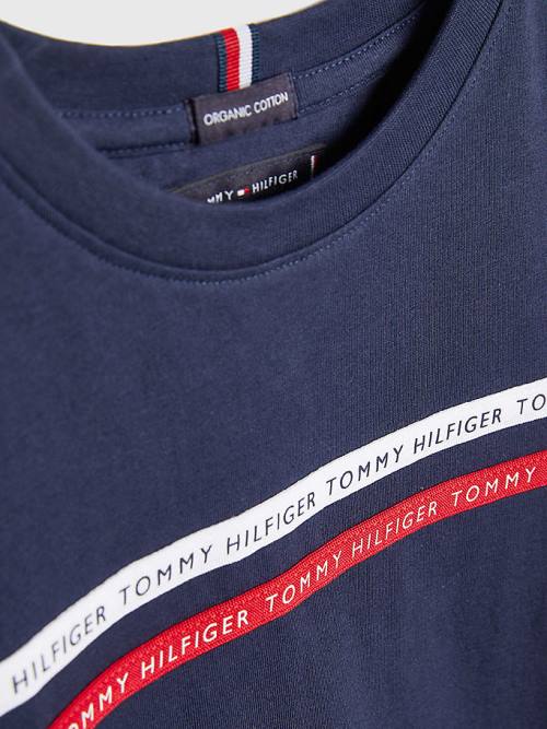 Blue Tommy Hilfiger Logo Tape Organic Cotton Boys' T Shirts | TH530DTP