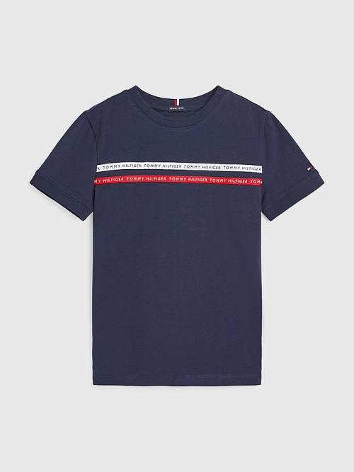 Blue Tommy Hilfiger Logo Tape Organic Cotton Boys\' T Shirts | TH530DTP