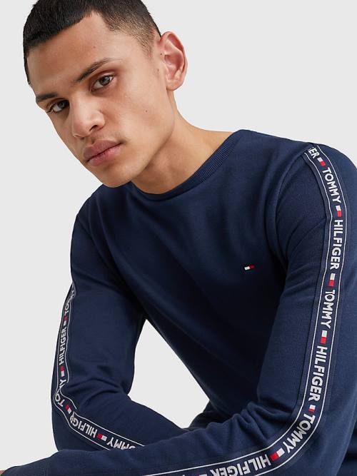 Blue Tommy Hilfiger Logo Tape Sweatshirt Men's Pyjamas | TH730NQO