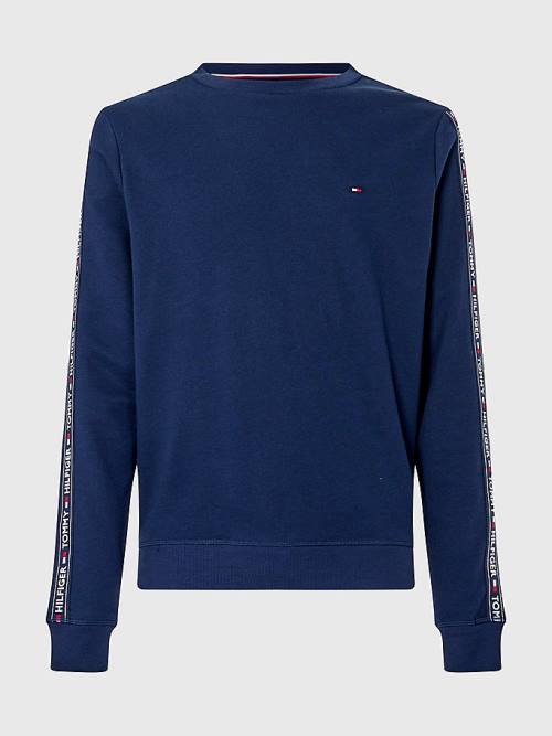 Blue Tommy Hilfiger Logo Tape Sweatshirt Men's Pyjamas | TH730NQO