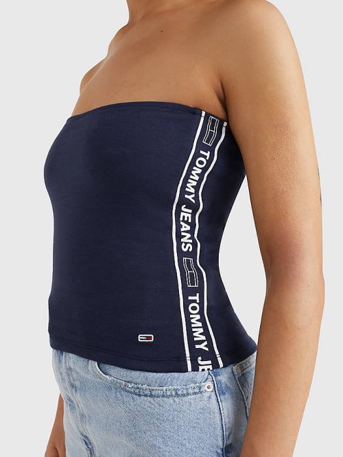 Blue Tommy Hilfiger Logo Tape Tube Top Women's T Shirts | TH382FCB