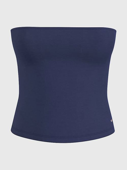 Blue Tommy Hilfiger Logo Tape Tube Top Women's T Shirts | TH382FCB