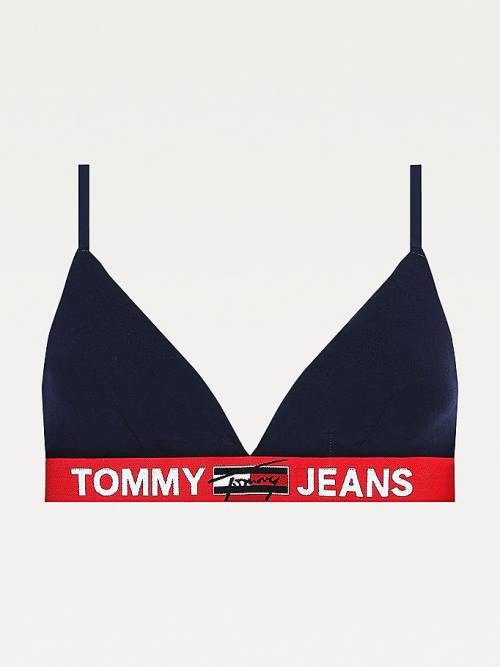 Blue Tommy Hilfiger Logo Underband Unlined Triangle Bra Women's Underwear | TH246QPT