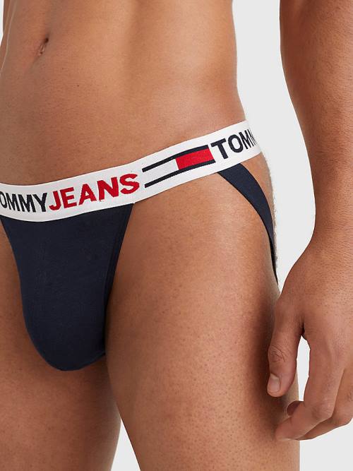 Blue Tommy Hilfiger Logo Waistband Jockstrap Men's Underwear | TH208QMG