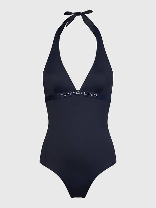 Blue Tommy Hilfiger Logo Waistband Padded One Piecesuit Women's Swimwear | TH328JDP