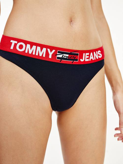 Blue Tommy Hilfiger Logo Waistband Thong Women's Underwear | TH431XIU