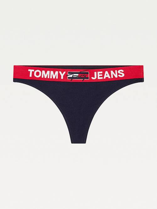 Blue Tommy Hilfiger Logo Waistband Thong Women's Underwear | TH431XIU