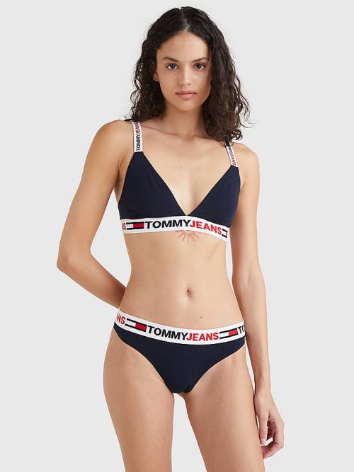 Blue Tommy Hilfiger Logo Waistband Thong Women's Underwear | TH860EAO