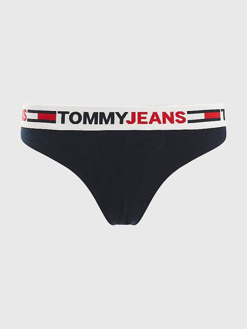 Blue Tommy Hilfiger Logo Waistband Thong Women's Underwear | TH860EAO