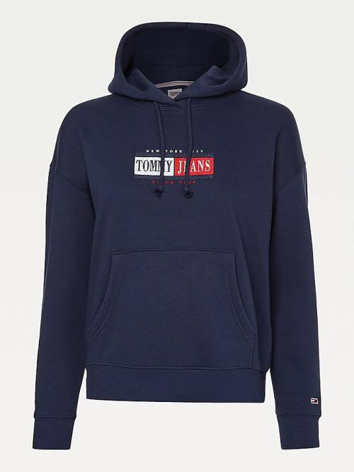 Blue Tommy Hilfiger Logo Women's Hoodie | TH384WKV