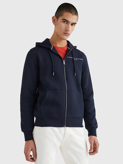 Blue Tommy Hilfiger Logo Zip-Thru Men\'s Hoodie | TH095GJO