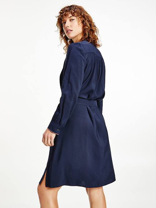 Blue Tommy Hilfiger Long Sleeve Knee Length Shift Women's Dress | TH462LRY